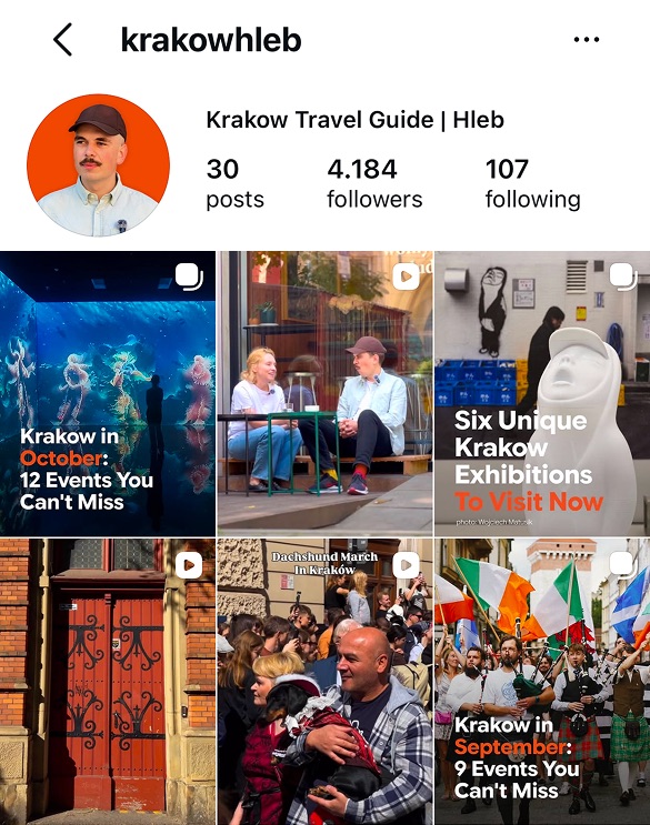 Instagram profile @krakowhleb: Krakow Travel Guide, 4,184 followers