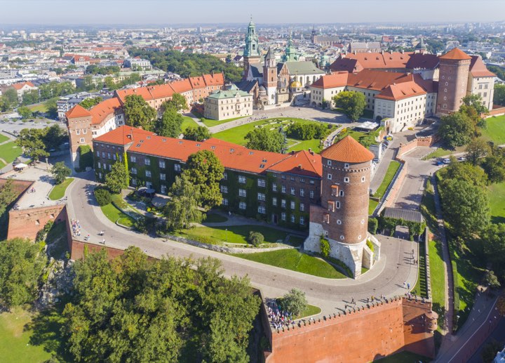 Aerial view of Wawel Castle above the Vistula